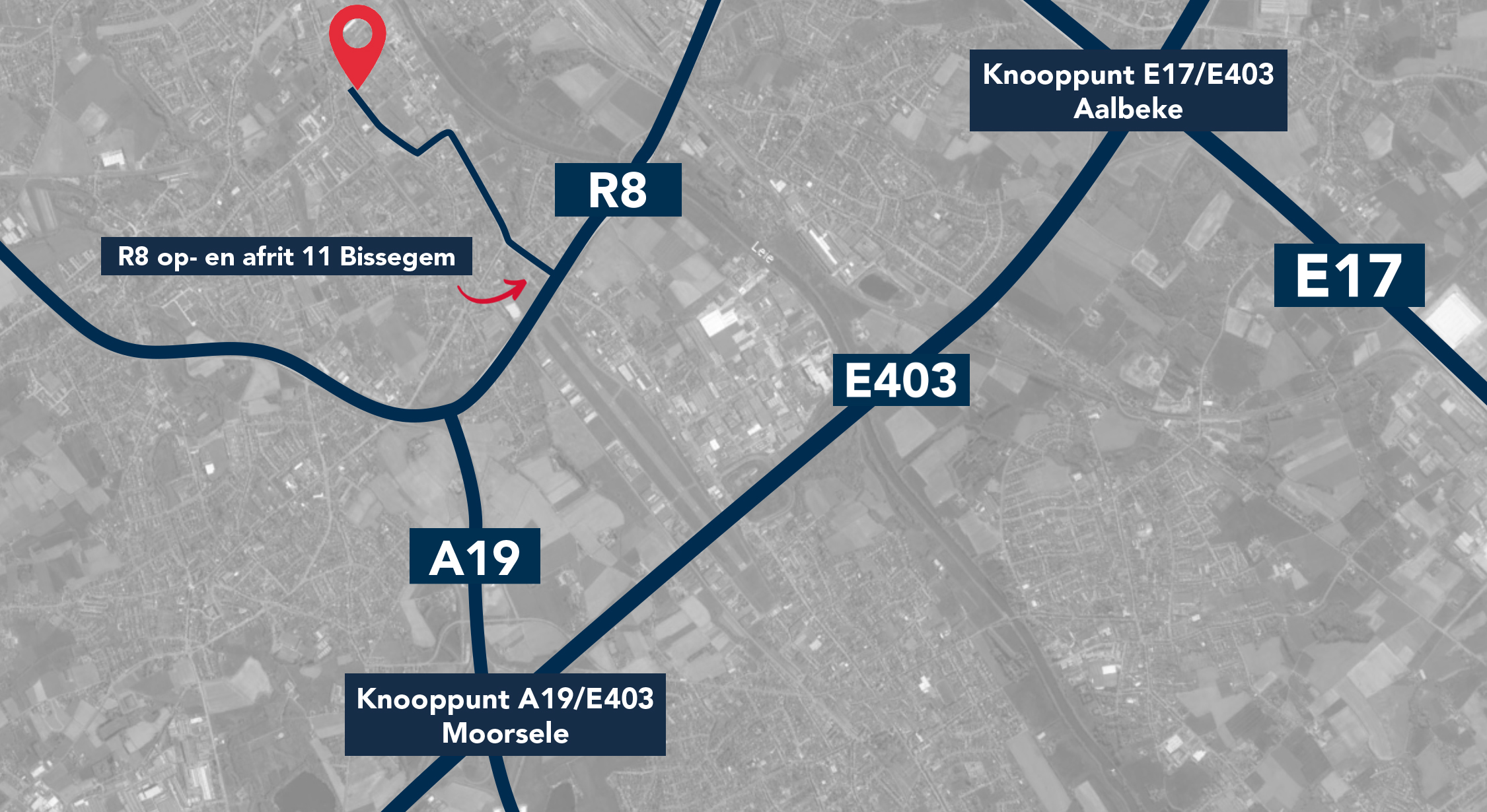 De site is fantastisch gelegen nabij de R8 met een vlotte verbinding naar de A19, E403 en E17.